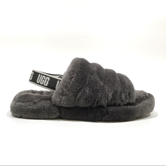 UGG Fluff Yeah Slide Slipper Sandals -Charcoal Sheepskin -Youth US 5 -NEW - Picture 1 of 6